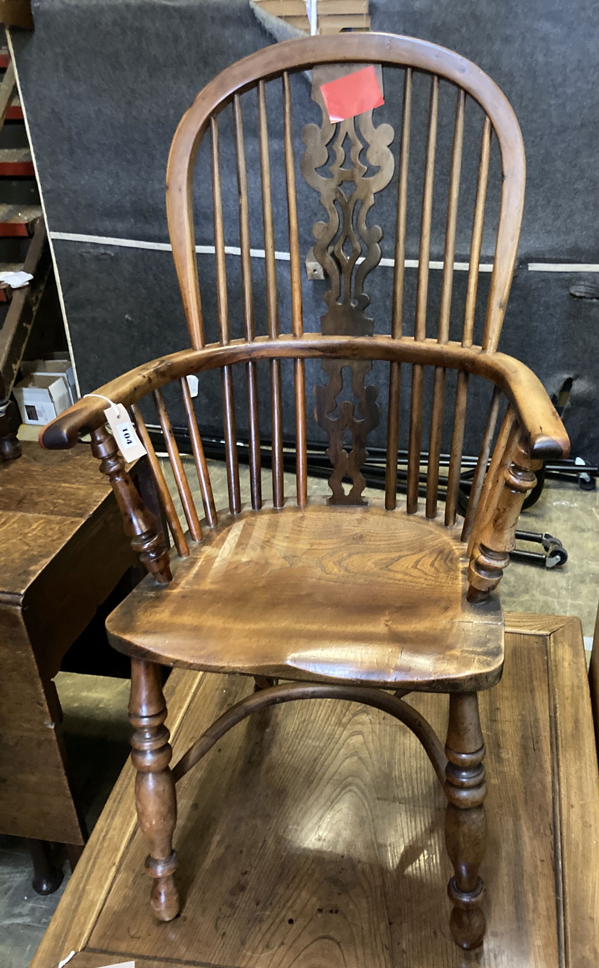 A Victorian yew and elm Windsor elbow chair, width 58cm, depth 44cm, height 106cm